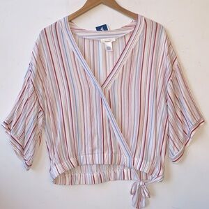(A11) URBAN‎ Romantics surplice 1/2 sleeves blouse with stripes, Size Large, NWT
